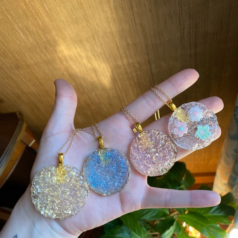 Handmade gold chain crystal pendants
